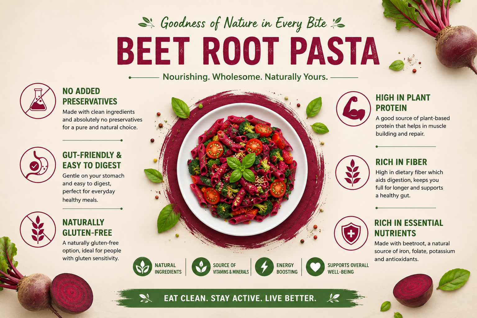 Beet Root Pasta Penne Shape