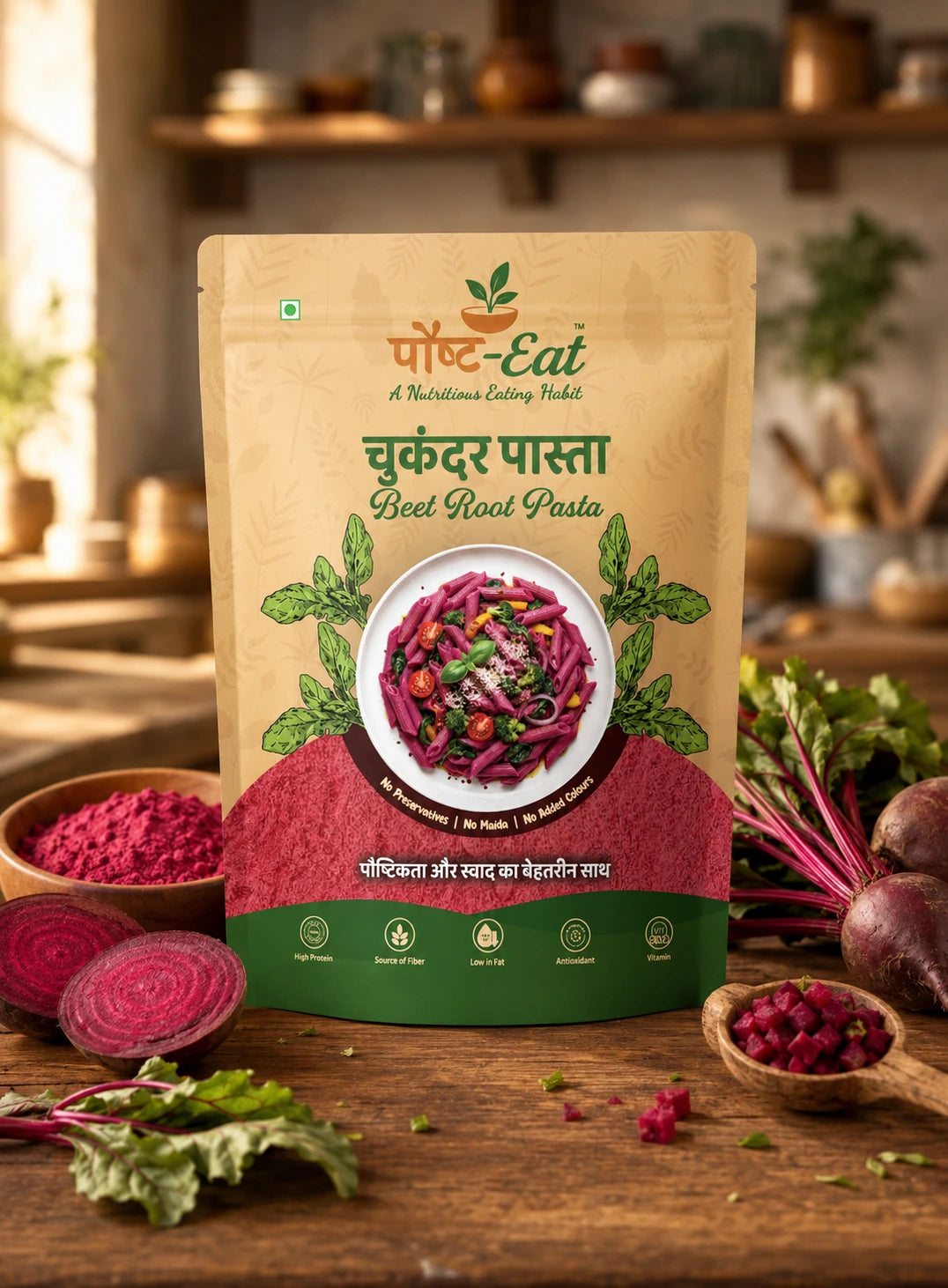 चुकंदर/Beet Root Pasta Penne Shape