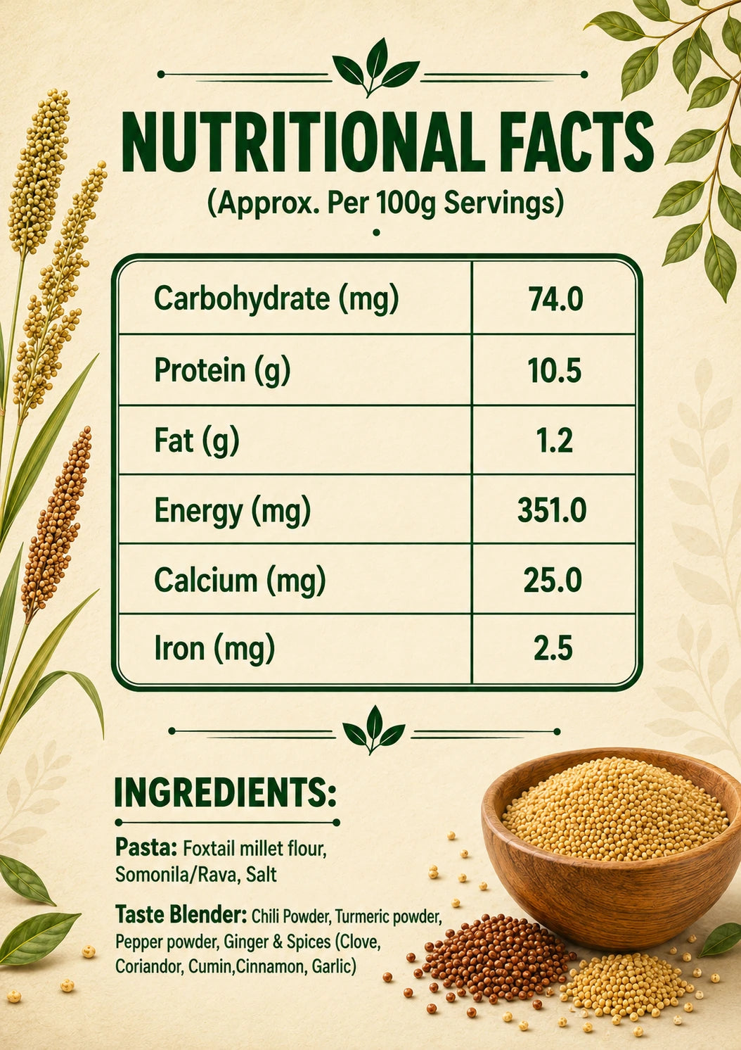 कंगनी/Foxtail Millet Pasta Penne Shape