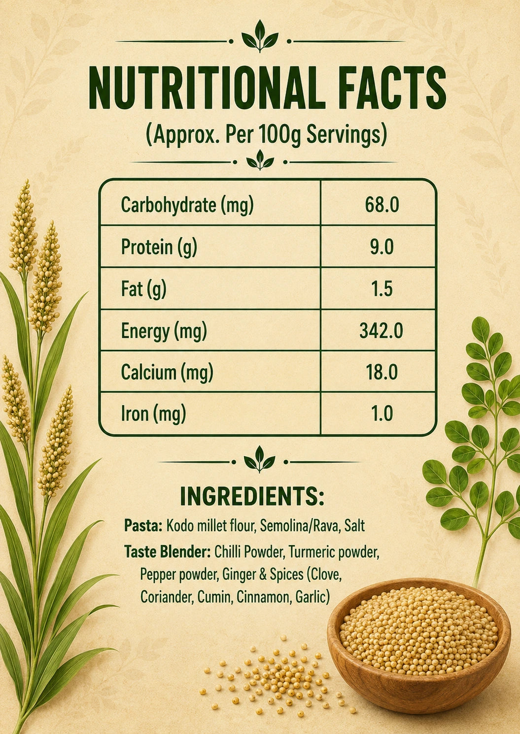 कोदो/Kodo Millet Pasta Penne Shape